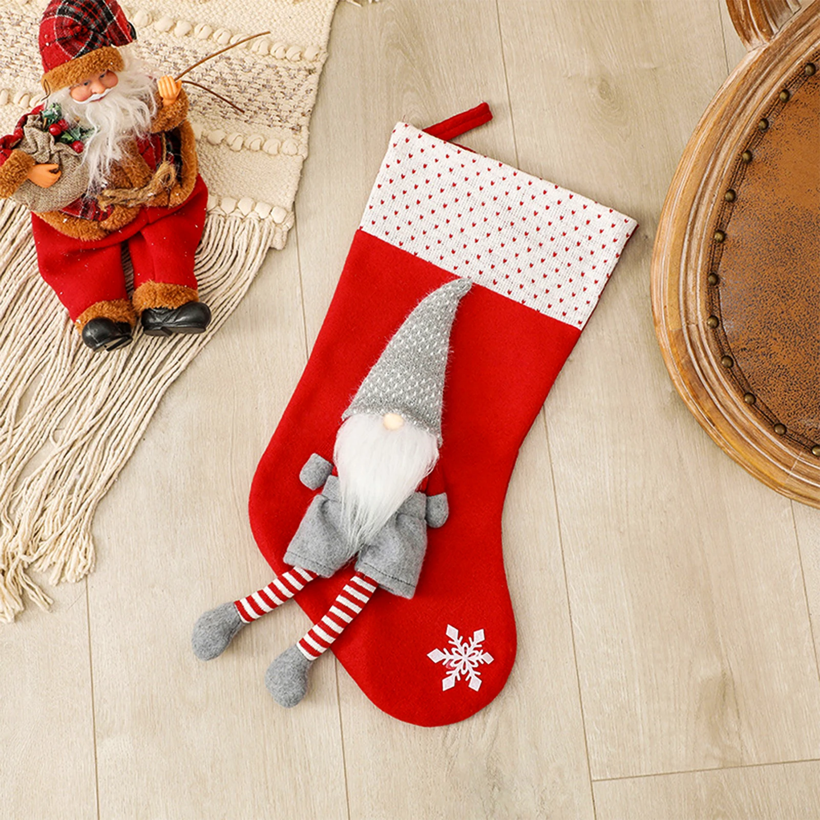 

New Christmas Stockings Polka Dot Xmas Gnome Socks Fireplace Hanging for Xmas Holiday Decoration