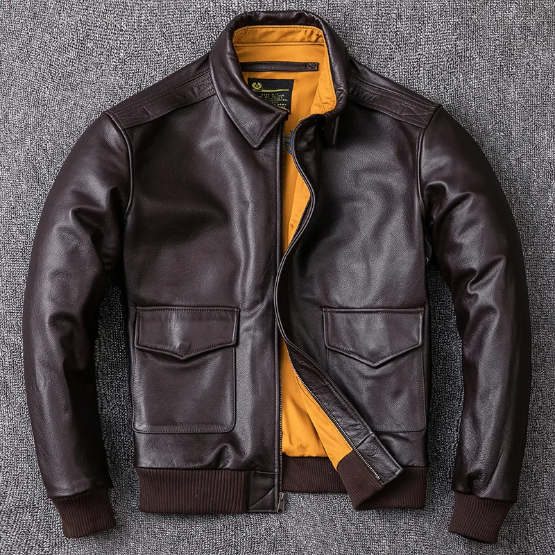 

Free Shipping Men's Genuine Leather Jacket Military Pilot Jackets Air Force Flight A2 Jacket Coat Natural Cowhide Clothes