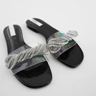 Женские сандалии со стразами ZARZ, пляжные босоножки на плоской подошве с квадратным носком и прозрачными стразами, весна-лето 2022