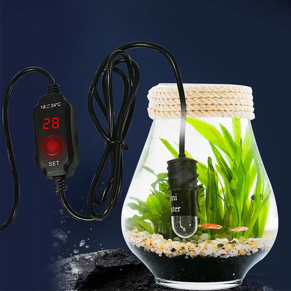 

USB LED Heating Rod Adjustable Temp Controller Explosion-proof Power-saving Aquarium Fish Turtle Tank Heater Protection