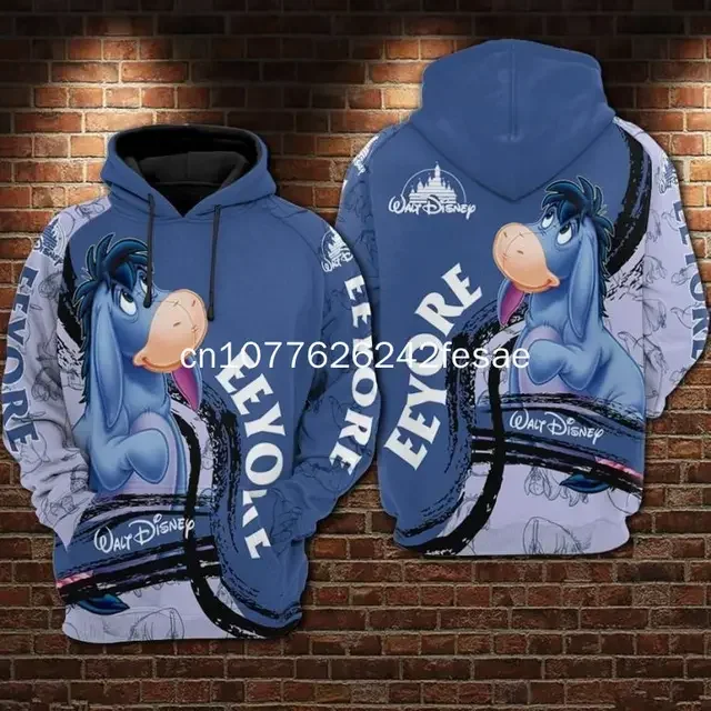 2024 New Disney Cartoon Children's Hoodies 3D Printed Eeyore Pattern Sweatshirt Fashion Street Casual for Men and Women