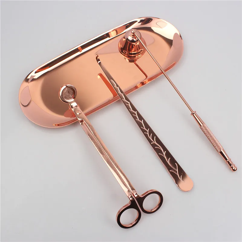 3PCS Wick Trimmer Home Care Modern Candle Tool Set Tray Rustproof Lovers Gift Snuffer Stainless Steel Portable Accessories - купить по
