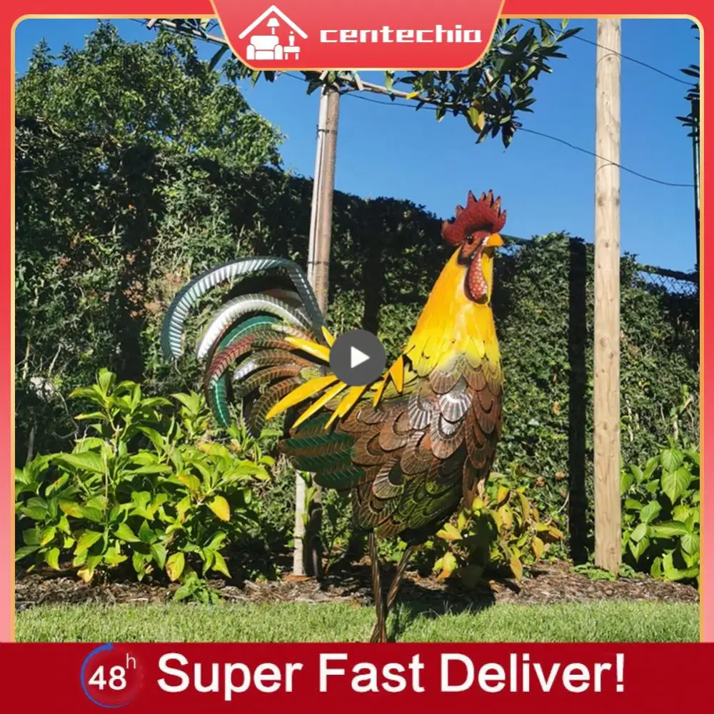 

Realistic Chicken Sculpture Metal Rooster Statues Standing Animal Chicken Statue Sunscreen For Yard Decor Waterproof Handmade