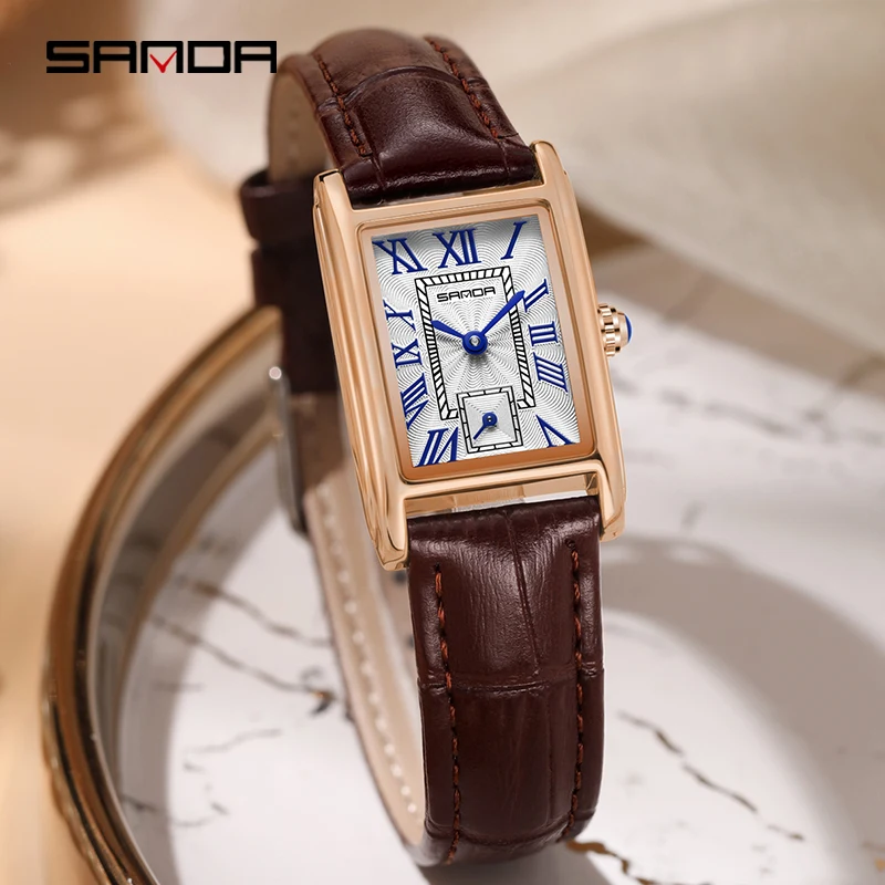 

SANDA 1116 2023 Fashion Quartz Movement Women's Watch Luxury Steel And Leather Strap Wristwatch Ladies Dress Watches Simple Hour