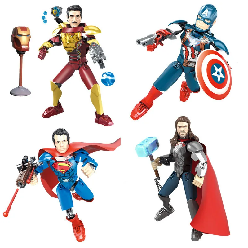 

28cm Toy Building Block Assembly Doll Super Hero Spider Man Iron Man American Captain Man Model Bricks Joint Movable Kids Toy