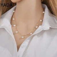 yada trendy imitation pearl pendant necklace for women female long sweater chain handmade strand bead jewelry necklaces se220007