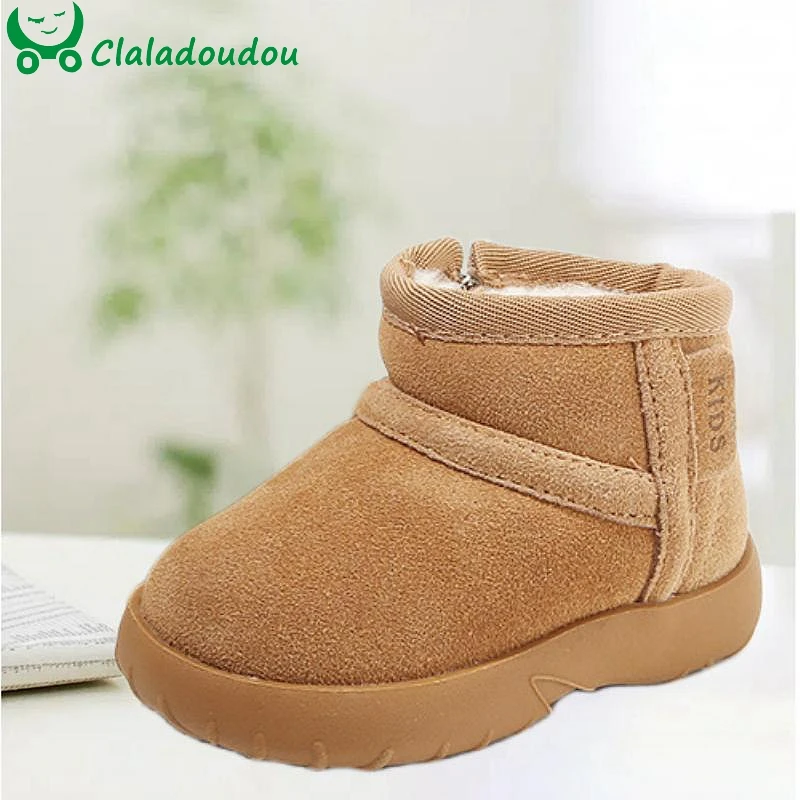 Брендовые замшевые зимние сапоги для маленьких женщин однотонные коричневые
