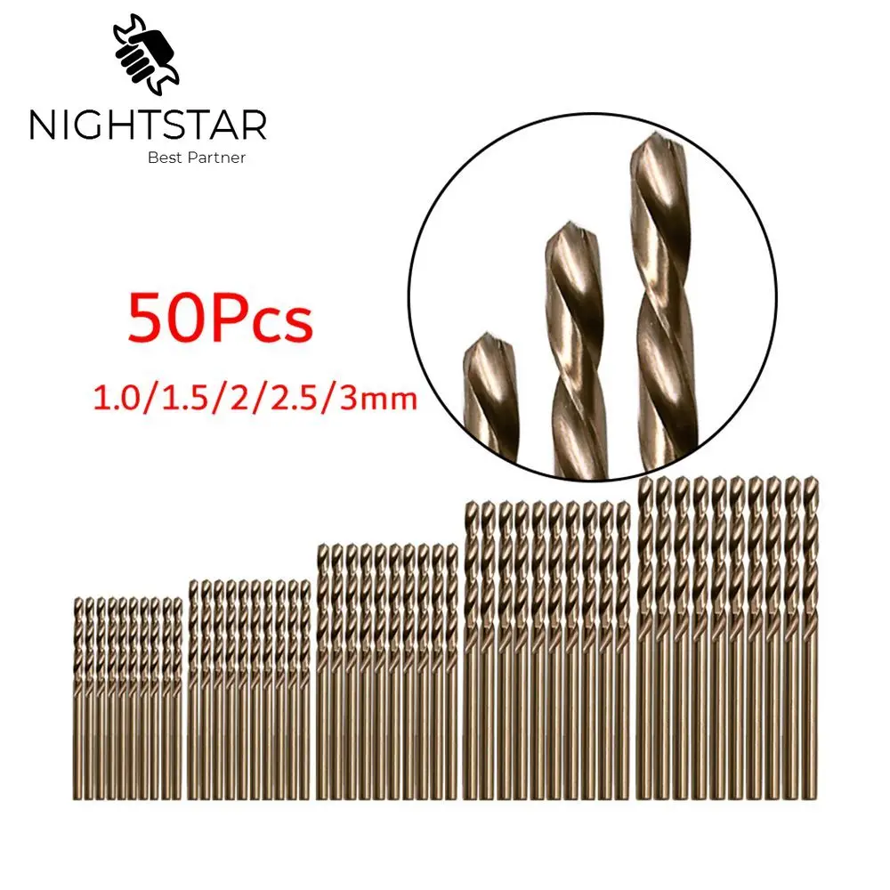 50Pcs M35 Cobalt Steel Co-HSS Resistant Twist Drill Bits Set for Stainless Steel Metal 1mm 1.5mm 2mm 2.5mm 3mm