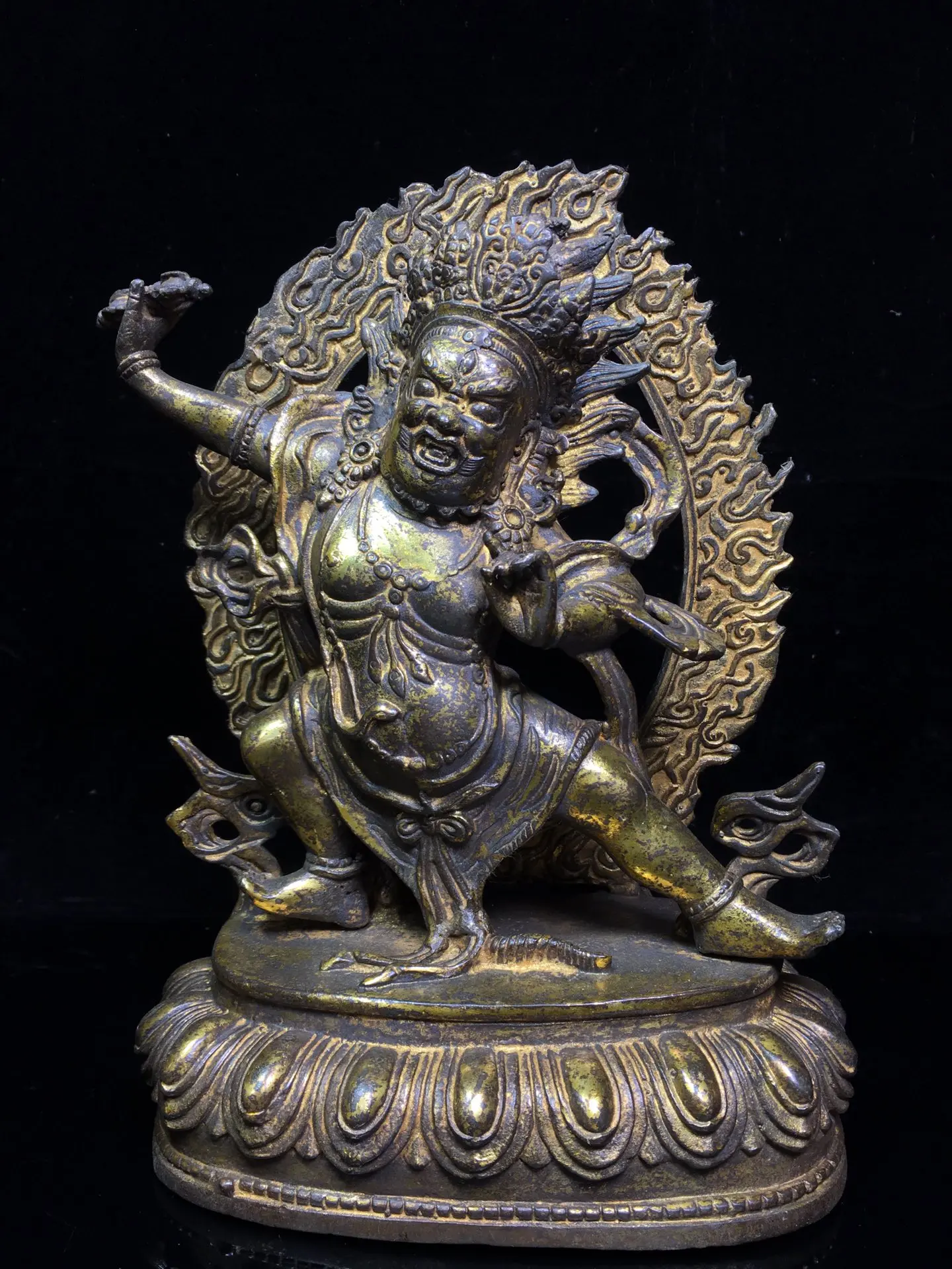 

10"Tibetan Temple Collection Bronze Cinnabar Mud gold Vajradhara Bodhisattva Buddha Backlight Worship Hall Town house