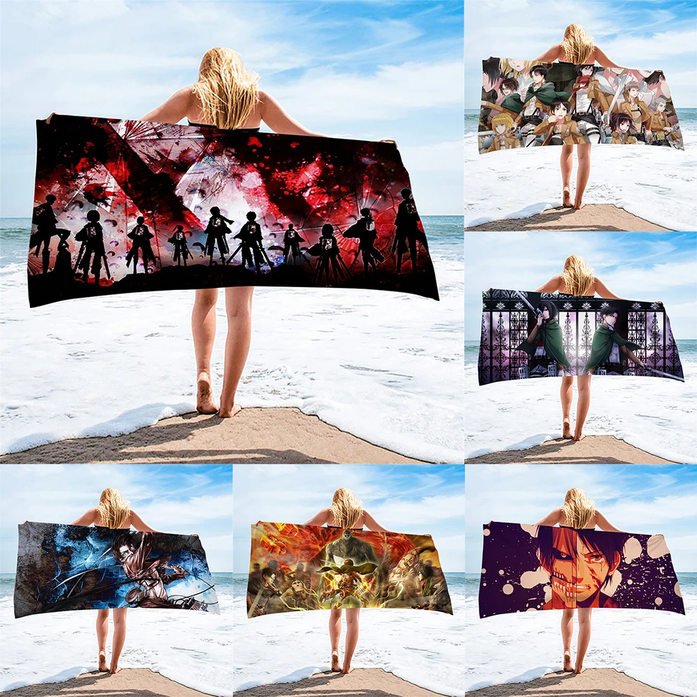

TOADDMOS Attack on Titan Anime Print Beach Towels For Kids Sand Proof Pool Water Swimming Towel Bath Face Toalla Camping Poncho