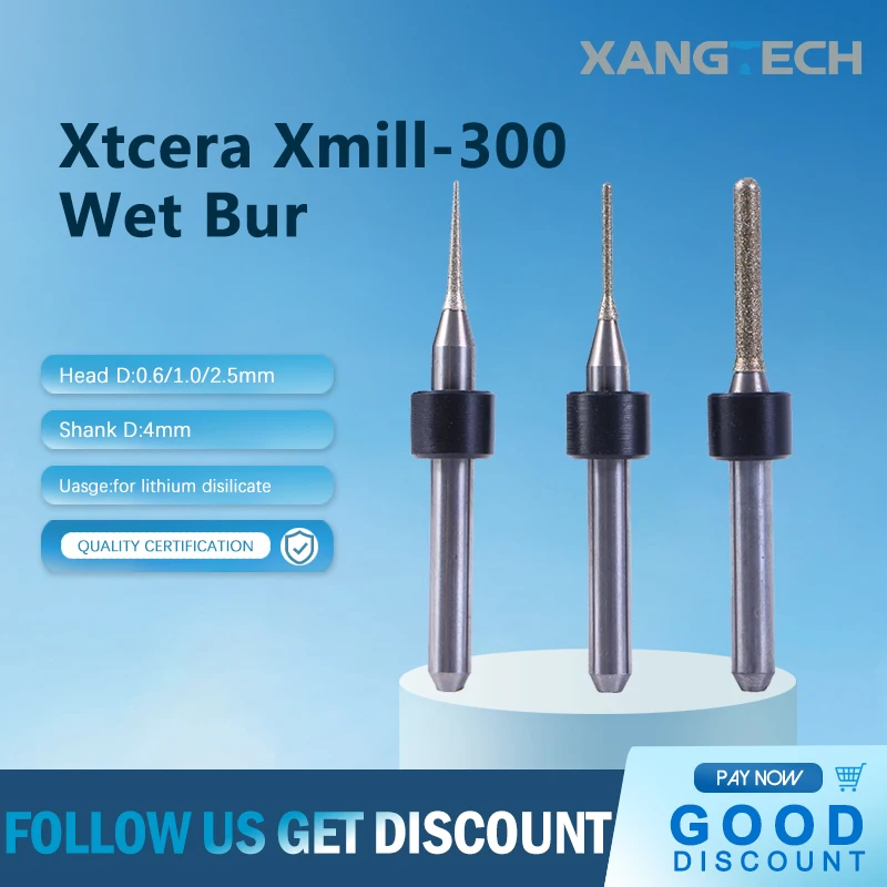 Фото Xtcera Xmill-300 Стеклокерамические фрезерные боры Стоматологические Xmill 300 Мокрые фрезы Хвостовик D 4 мм для лаборатории №1