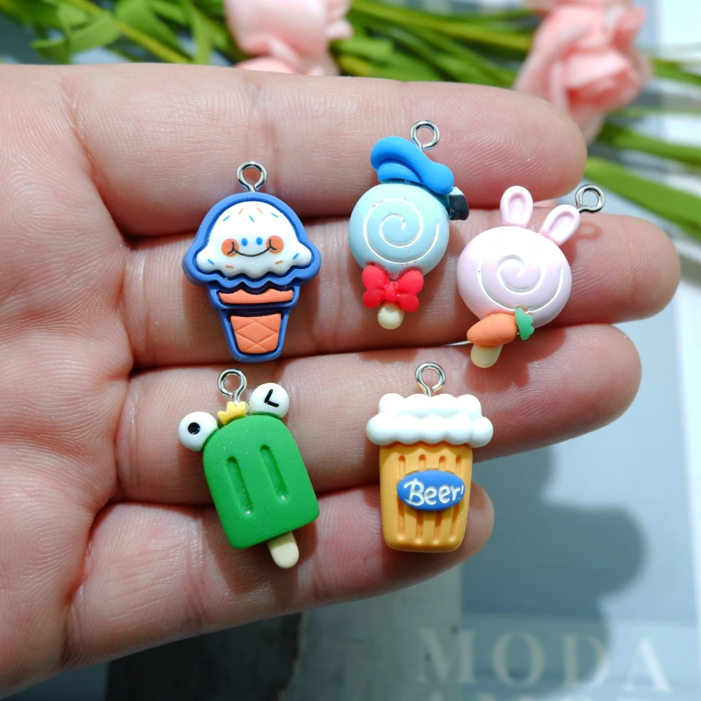 Подвески в виде мороженого и попкорна для изготовления украшений сделай сам