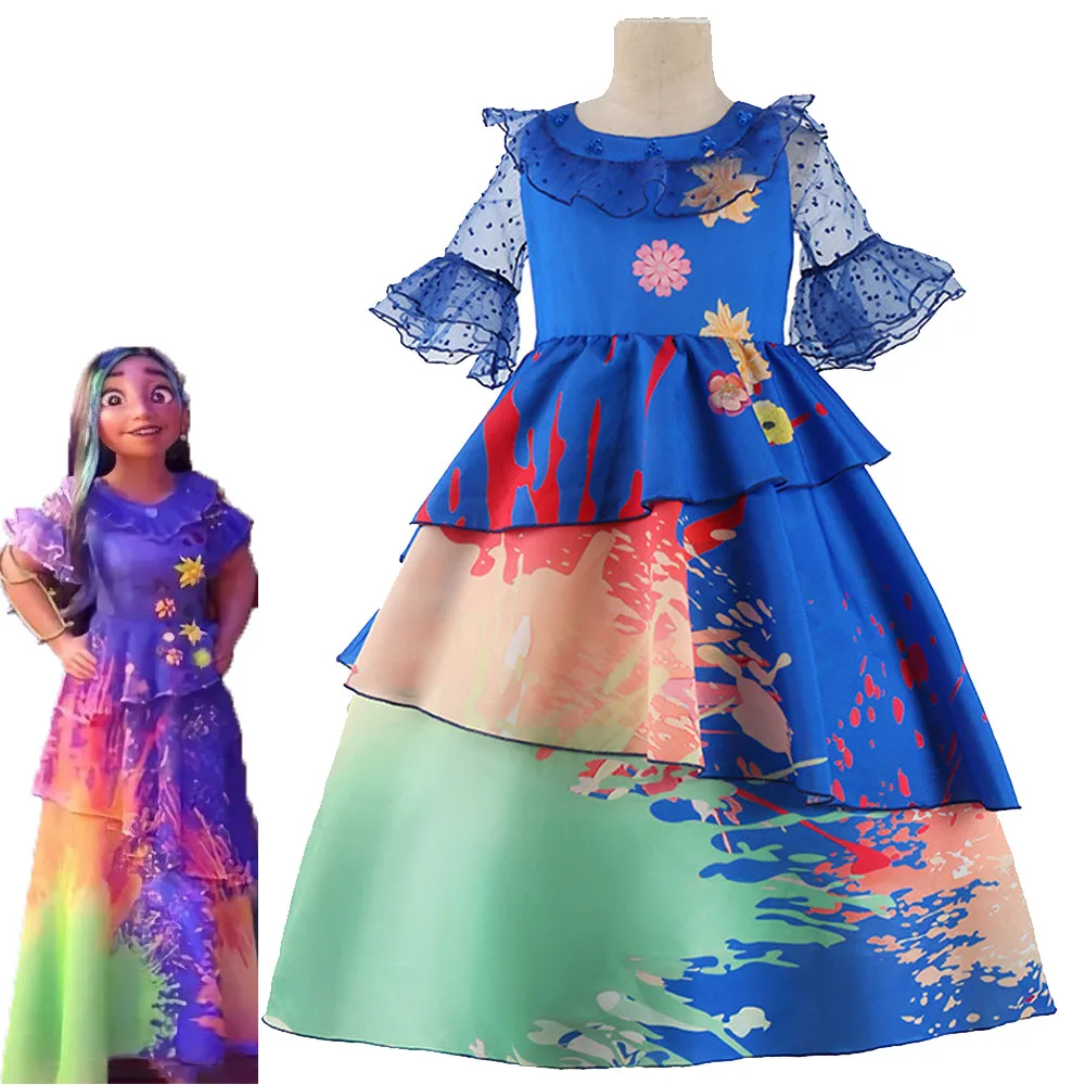 

New Encanto Madrigal Dress Girls Mirabel Cosplay Princess Baby Kids Flower Ruffles Party Dress Children Isabel Dress Up Costume