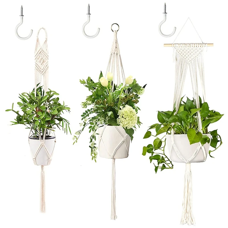 

Plant Hanger, Set Of 3 Plant Hanger Indoor Handmade Hanging Planters For Indoor Room Ceiling Window Decor With 3 Hooks