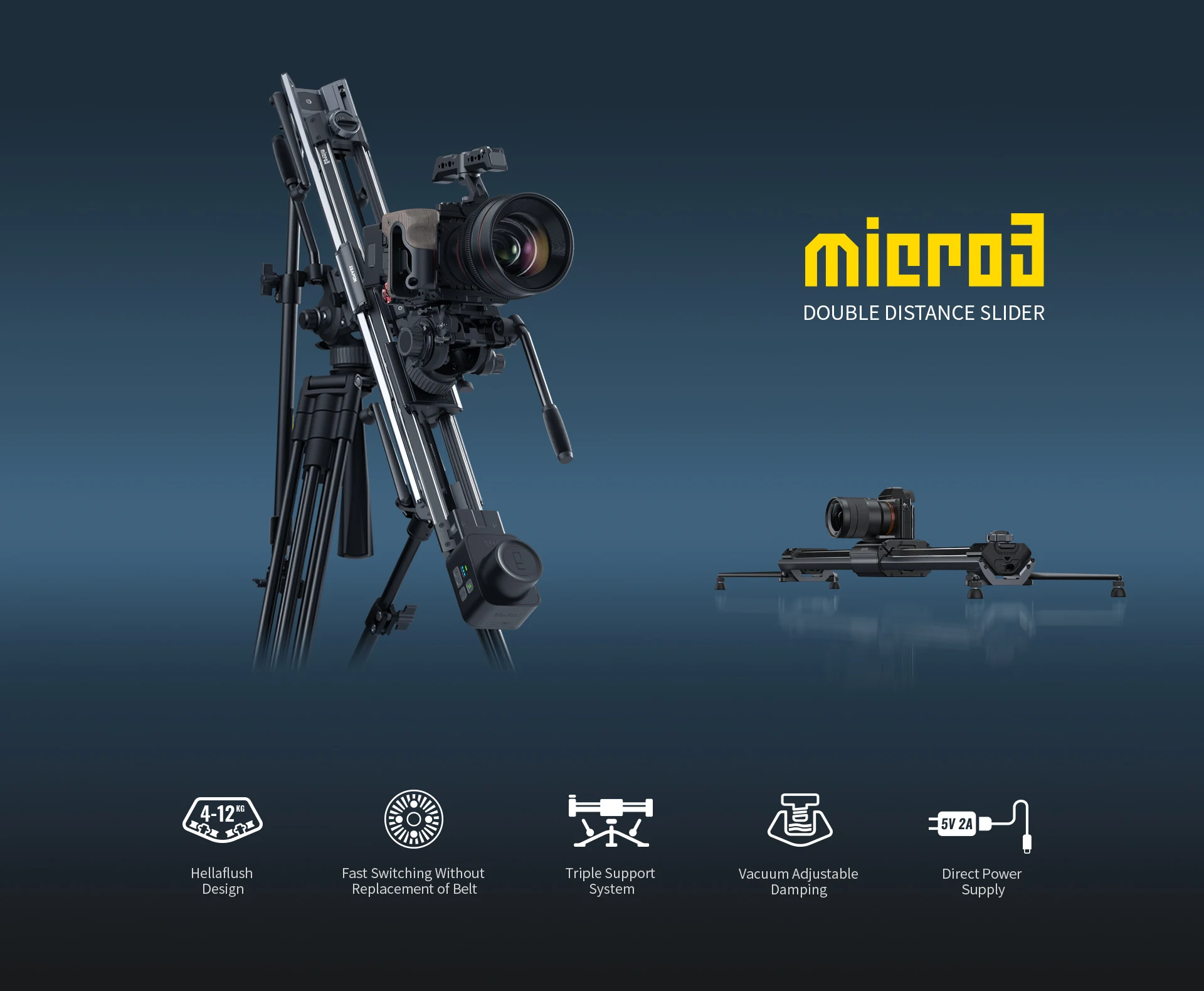 Видеослайдер Zeapon Micro 3 E500 с моторизованным двойным креплением для камер, длина перемещения 23,23 дюйма, грузоподъемность 4-12 кг (art.: 3920dc86f4fa2) - 3920dc86f4fa2