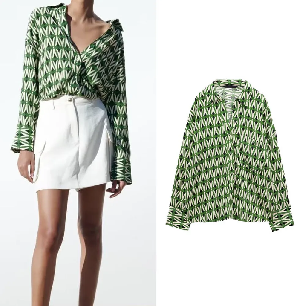 

COS LRIS European and American style 2023 spring new women's casual loose geometric pattern printed shirt 2298075