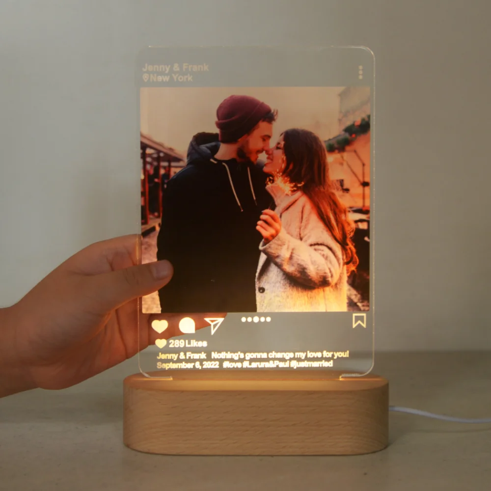 Instagram Style 3D Led Lamp Custom Lovers Photo Night Light Customized Couple Acrylic Music Plaque Wedding Anniversary Gift