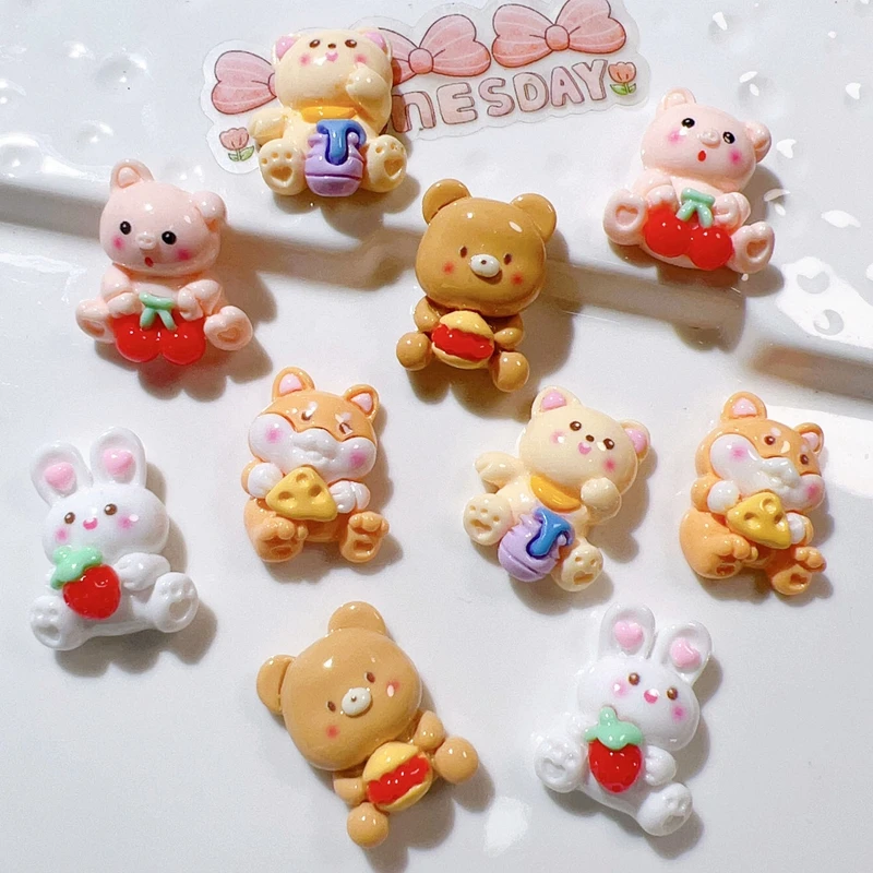 

10 Paragraph Brand New Mini Bright Surface Cartoon Bears, Rabbit, Fox Resin DlY Fashion Jewelry Hairpin Decoration Accessories