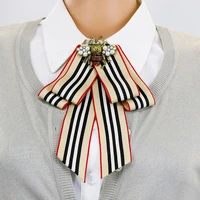 luxury crystal bee brooches fashion pearl stripe ribbon bow tie vintage brooch for women webbing collar pins clothes accessories