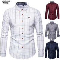 m 5xl mens shirt long sleeve business new embroidery logo casual plaid blouse hommes clothing male fashion slim dress shirts