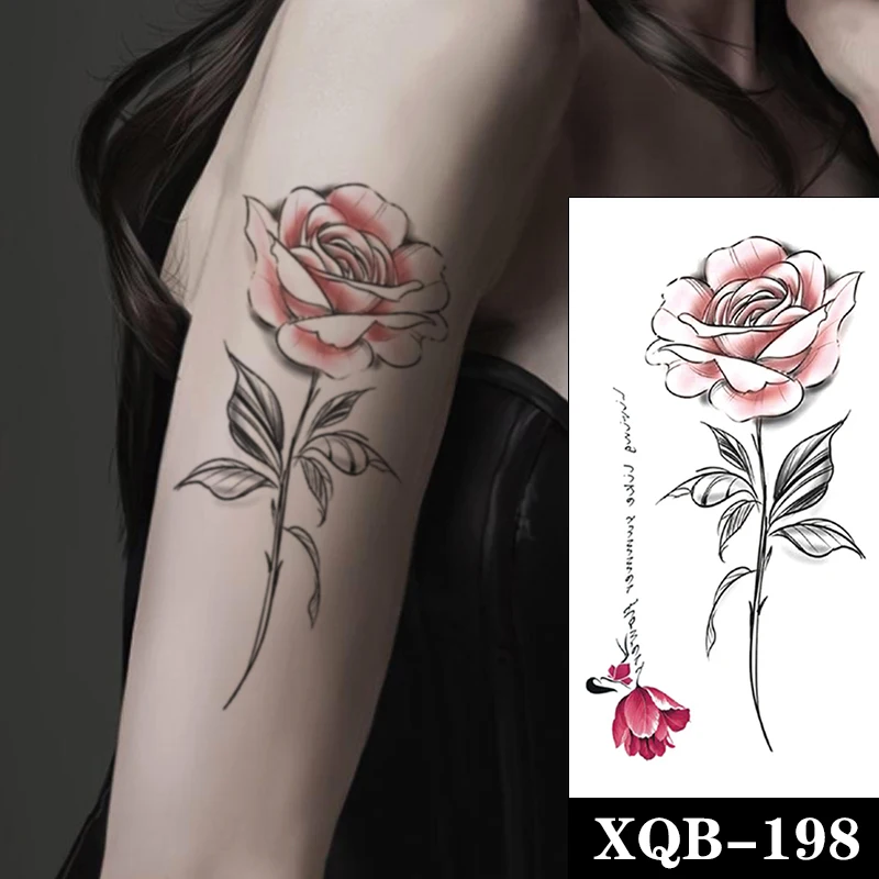 

Watercolor Roses Waterproof Temporary Tattoo Sticker Black English Alphabet Fake Tattoos Flash Tatoos Arm Body Art for Women Men