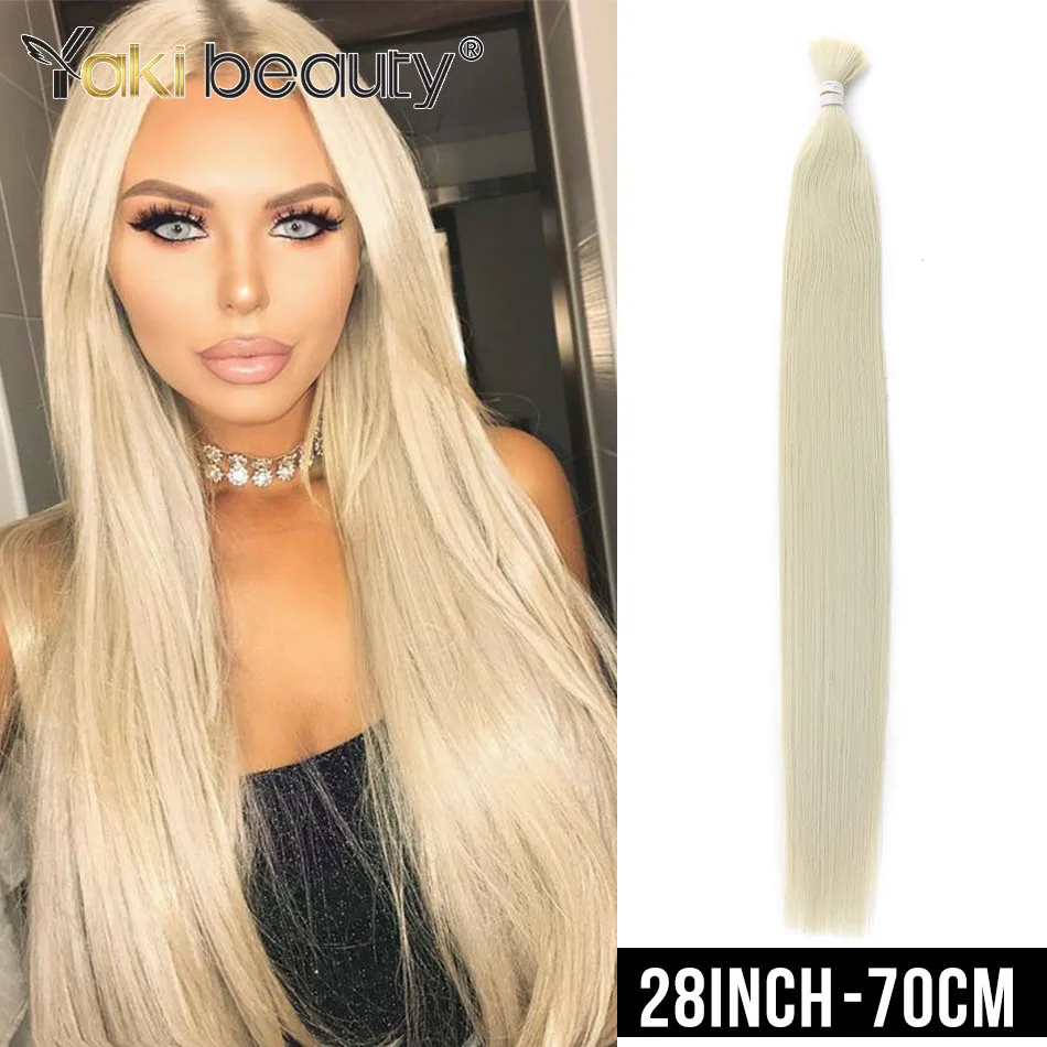 

YAKI Synthetic Straight Hair Bulk Organic Fiber Protein 28Inch/70CM Long Silk Natural Blonde Heat Resistant Hair Extensions