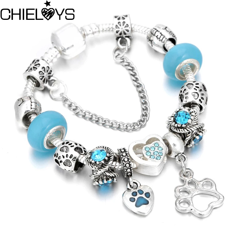 

Beauty Blue Murano Glasss Beads Snake Chain Charm Bracelet Fit Original DIY Brand Bracelets For Children Women Men Gift Jewelry