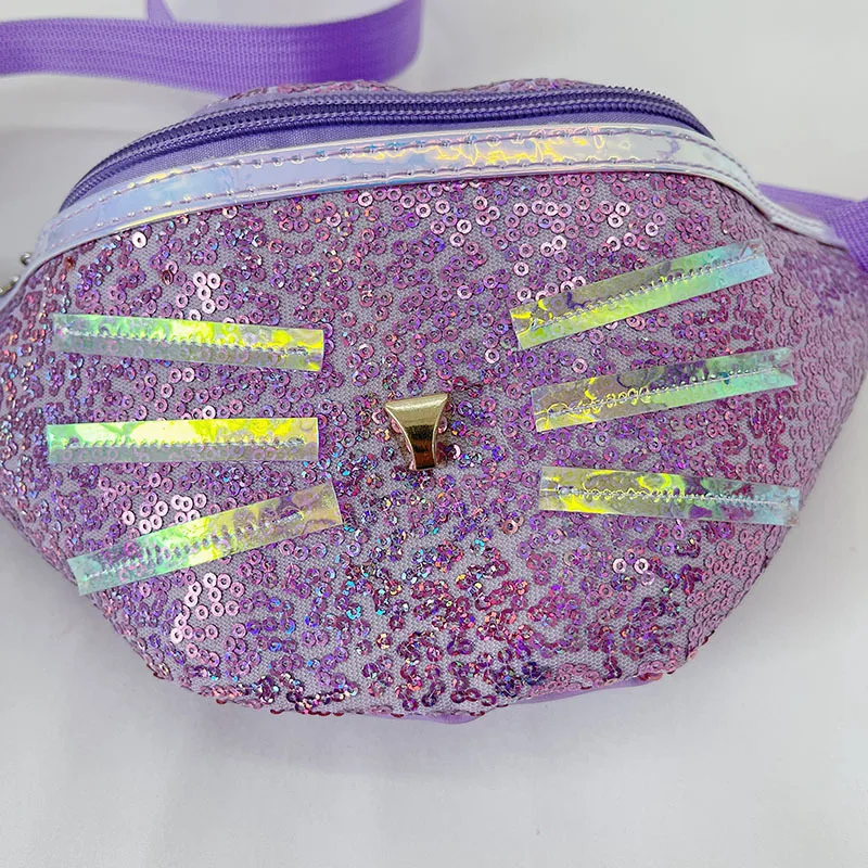 Glitter Waist Bag for Girls PU Sequins Cartoon Cross Body Fashion Bling Shoulder Chest Bag Baby Purse Bumbag Fanny Pack for Kids