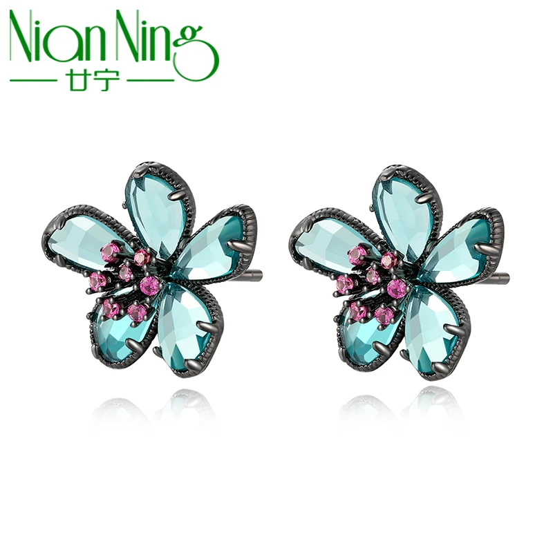 NianNing 925 Sterling Silver Eardrop Earrings 2022 New Women Green Glass Gem Gemstones Gift S925 Fine Jewelry 7025