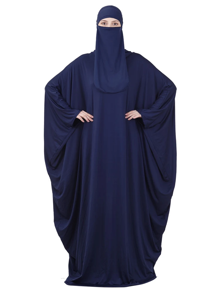 Muslim Women Jilbab One-piece Prayer Dress Hooded Abaya Islamic Clothing Dubai Saudi Black Robe Turkish Modesty Burqa