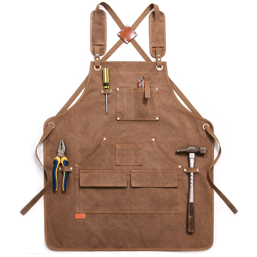 

Фартук для деревообработки унисекс, прочный брезентовый, с карманами для инструментов, регулируемые ремни с перекрестной спинкой, для работы в кафе