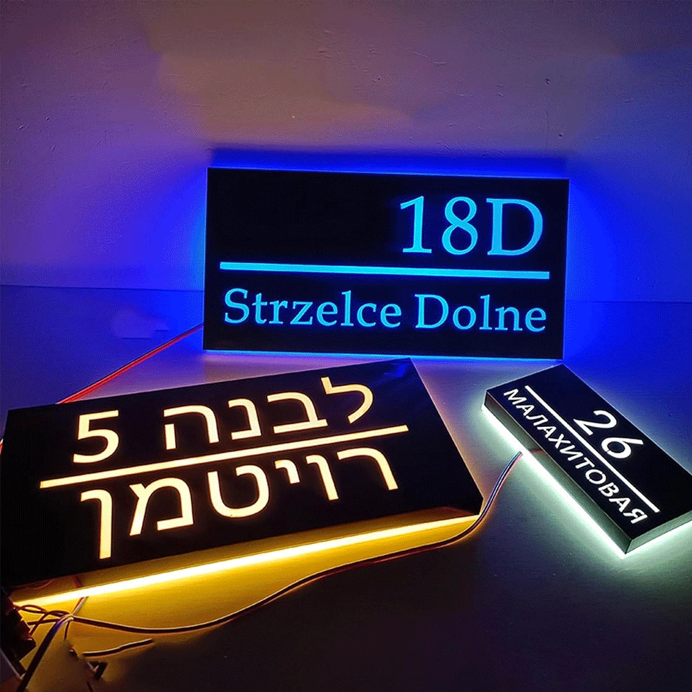 

Custom LED House Number Outdoor Waterproof Personalized Stainless Address Plaque Modern Powered House Number Outdoor Hotel Light