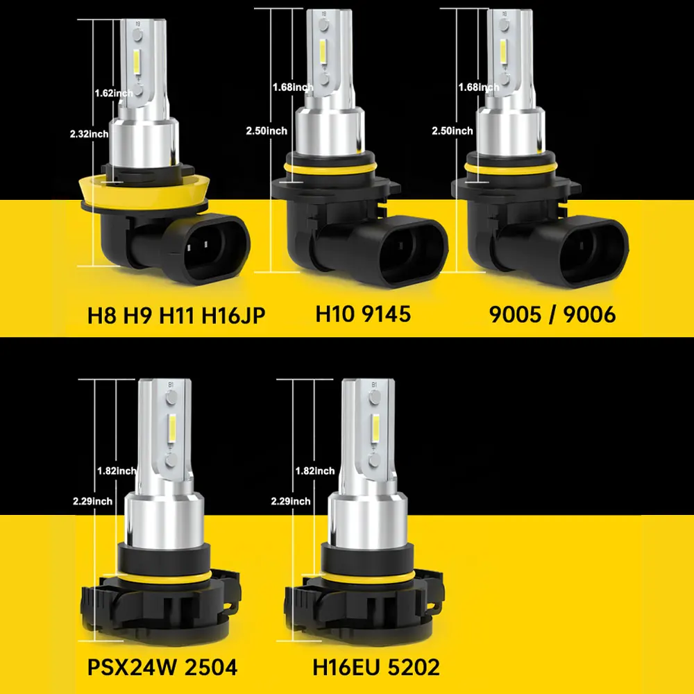 BMTxms 2x Canbus H11 H8 LED Fog Light Bulbs H10 H16 5202 PSX24W 2504 9006 HB4 9005 HB3 LED CSP Car DRL Driving Lamp White Yellow images - 6