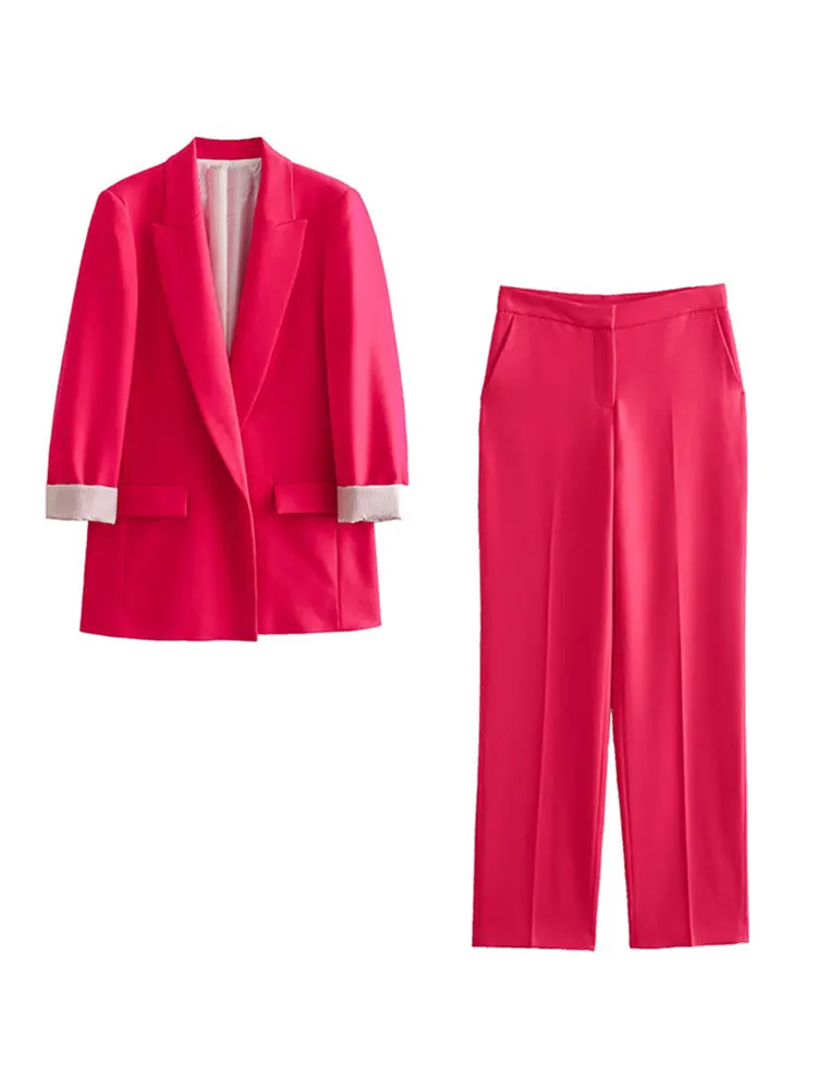 

Women's Long Sleeved Blazer Jacket Straight Leg Pants Set Fashion Elegant Solid 2 Piece Set 2023 Party Club Female Commuter Wear