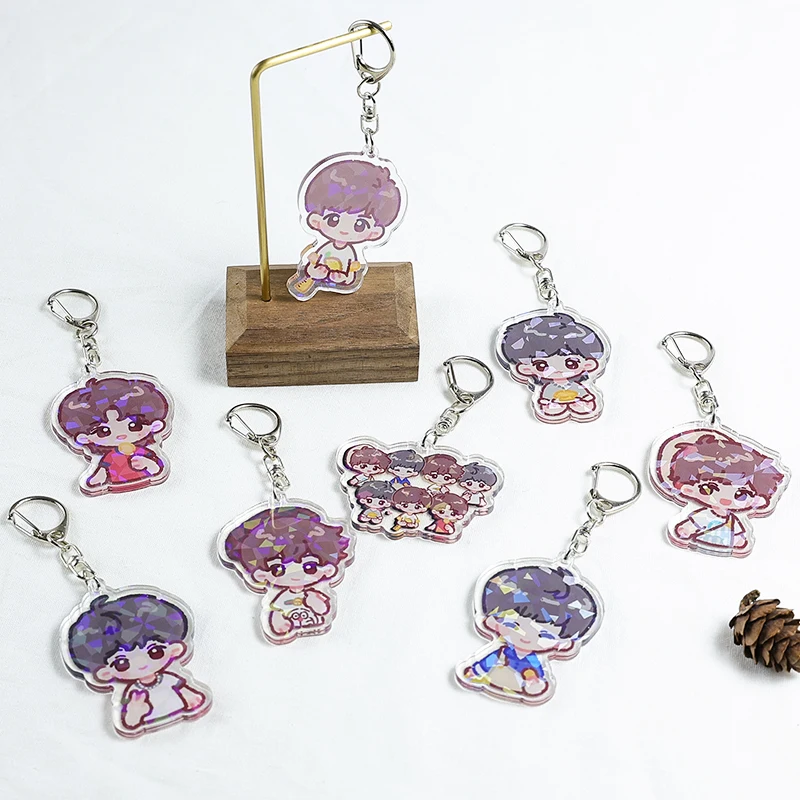 

Kpop Bangtan Boys Cartoon Double Sided Acrylic Keychain Jk Jin RM Jimin Suga Jhope V Stand Key Chain Rings Decoration Fans Gift