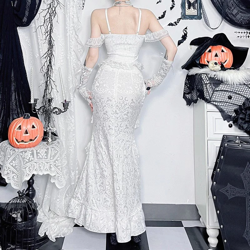 ReddaChic женский кружевной топ с цветочным принтом юбка-русалка комплект перчаток