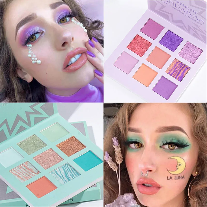 

HANDAIYAN 9 Colors Mint Lilac Eyeshadow Powder Pallete Glitter Makeup Palette Matte Shimmer Shiny Eye Shadow Pigment Cosmetics