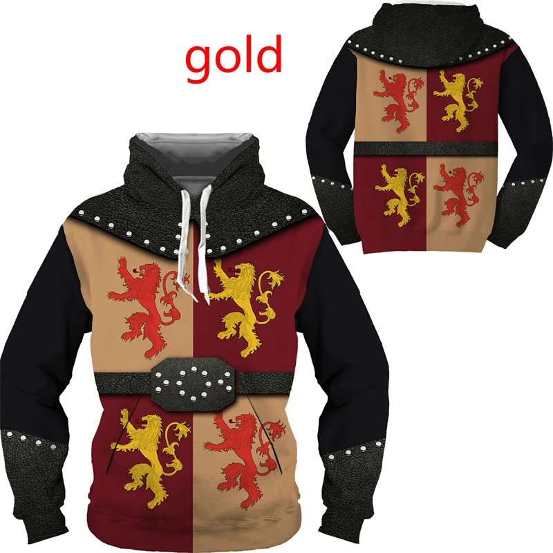 Фото Knights Funny Cosplay 3d Printing Men's Sweatshirts Vintage Hooded Pullovers Male Casual Graphic Hoody Fashion New Sweatshirts №4