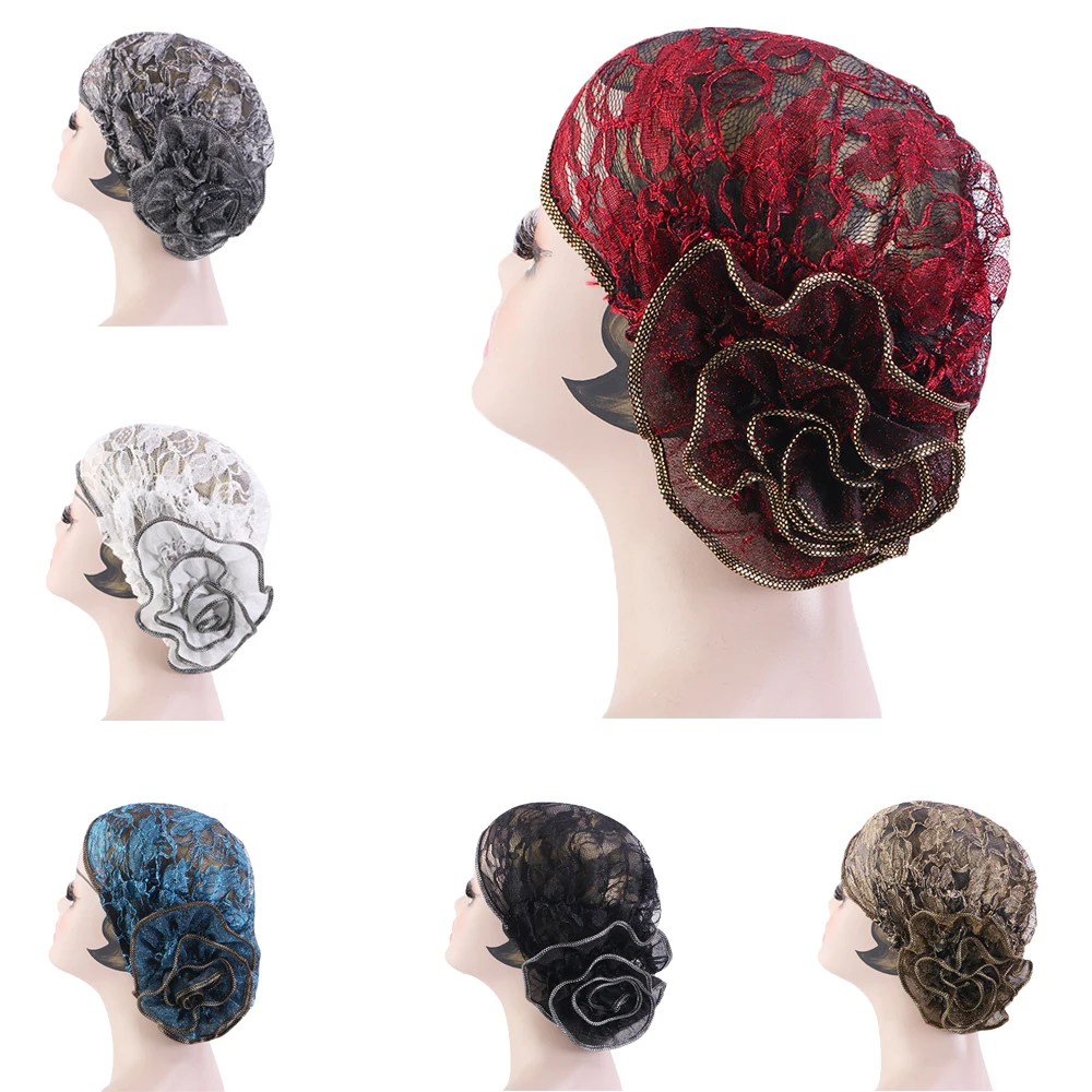 

Женская Цветочная кружевная Шапка-тюрбан, индийская шапочка, Женская шиньерка, женская шапочка, модная индийская мусульманская шапочка, шапочка с запахом