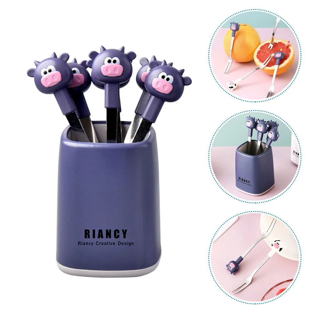 

Stainless Steel Fruit Forks Cartoon Fruit Picks Picks Forks with Storage Holder Cup for Salad Cake Dessert Appetizer ( Purple )