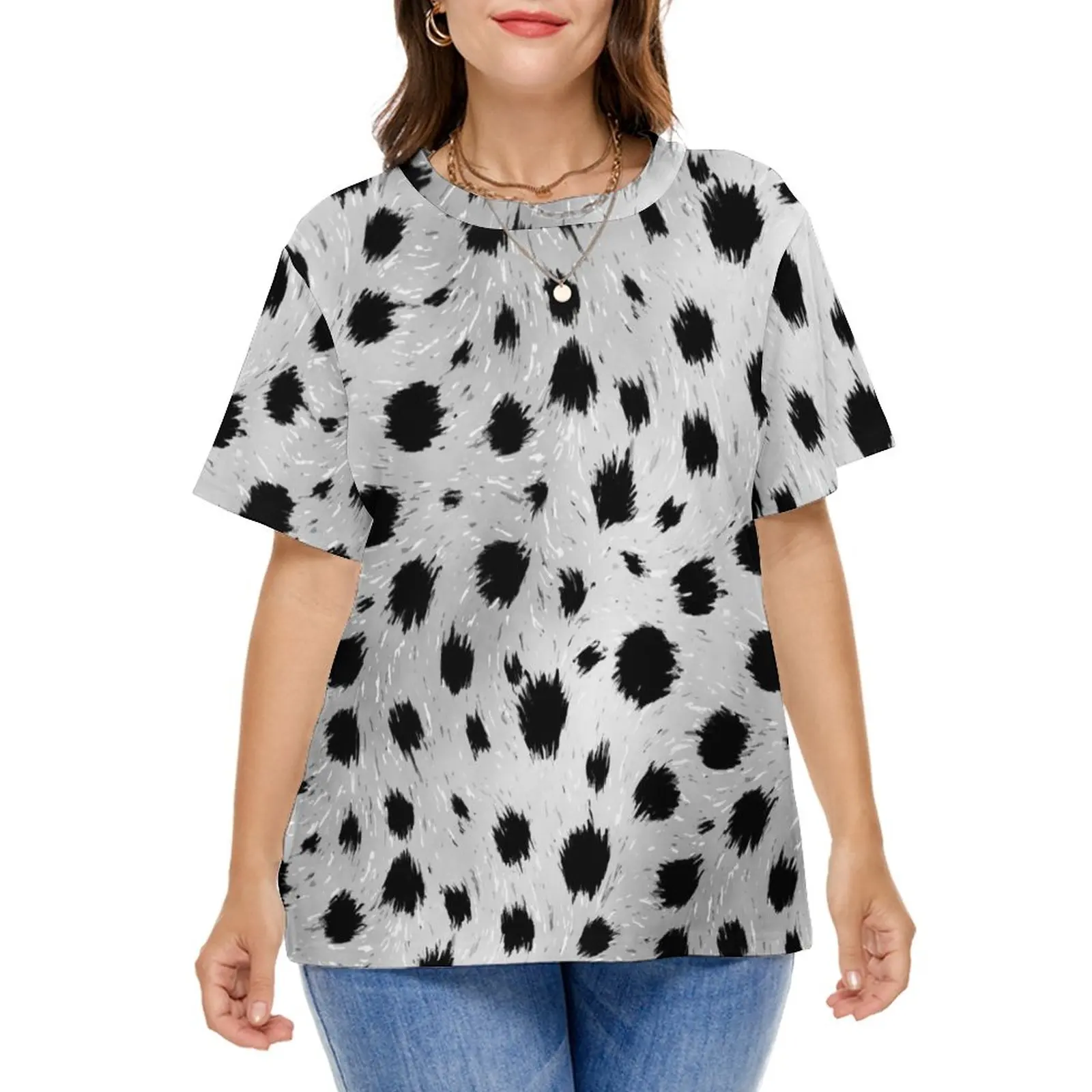 Dalmatian Spots Print T Shirt Black and White Pretty T-Shirts Short Sleeve Street Fashion Tshirt Summer Clothes Plus Size 5XL