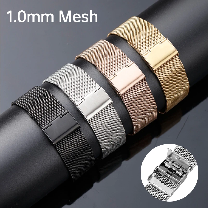 

304 Stainless Steel Milanese Watch Band 1.0 mm Thick Wire Strap Watch Accessories 18/20/22/24mm for DW Metal Fold Buckle