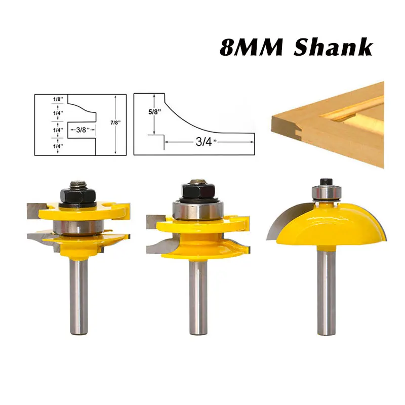 

3pcs Door Panel Woodworking Cutter Tools Cabinet Router Bits Set -8mm Shank
