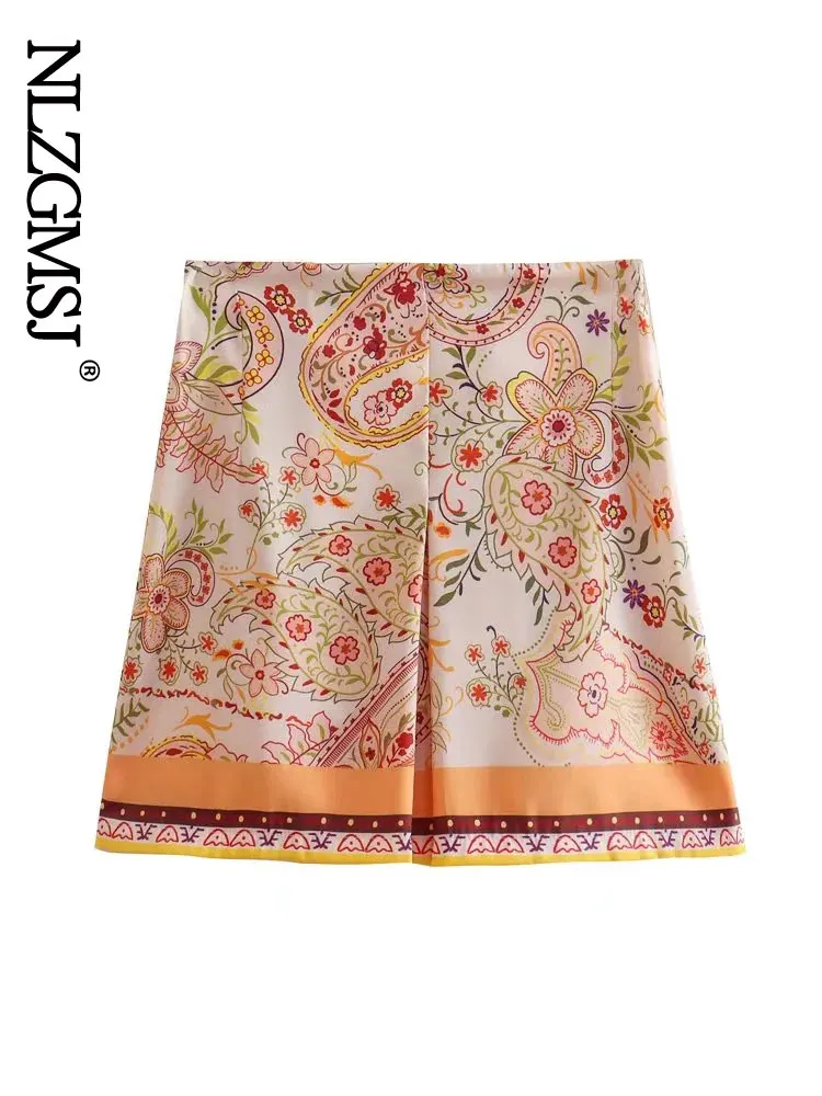 

Nlzgmsj 2022 Women Flower Print Shorts Women With Zipper Women Fashion Spring Summer Elegant Shorts Retro Streetwear 202205