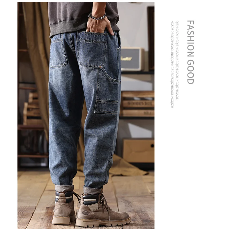Men Clothing 2022 Autumn and Winter New Vintage Versatile Straight Large Haren Pants Loose Recreational Temperament Jeans Female