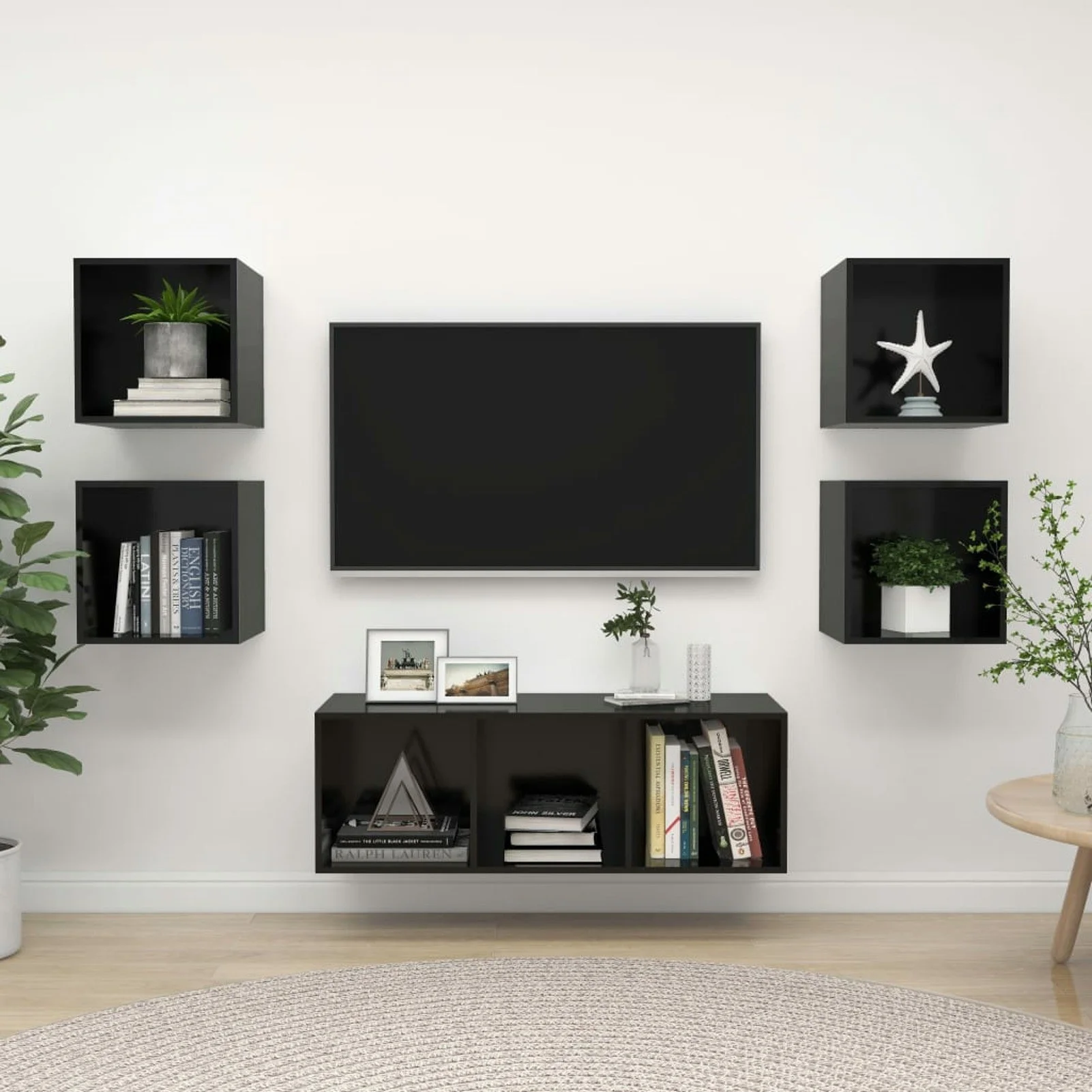 

5 Piece TV Cabinet Set High Gloss Black Chipboard