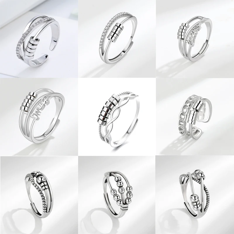 

Anxiety Rings Anti Stress Spinner Rotating Freely Fidget Adjustable Ring Toy For Men Women Silver Color Copper Ring Jewelry