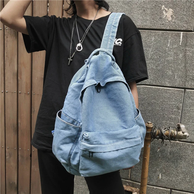 

2023 Fashion Denim School Bag For Boys And Girls Backpacks For Teenagers Girls Quality Canvas Knapsack Street Style Shoulder Bag