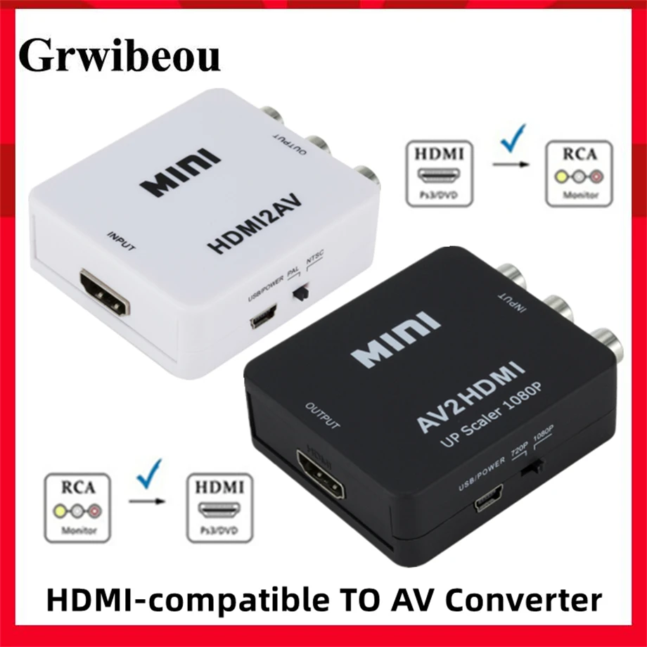 

HDMI-compatible TO AV Converter RCA CVSB L/R Video Converter Box HD 1080P Scaler Video Composite Adapter Support NTSC PAL Output