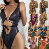 2022 new shiny luminous silver black gold one piece swimsuit womens backless sleeveless european and american strappy swimwear